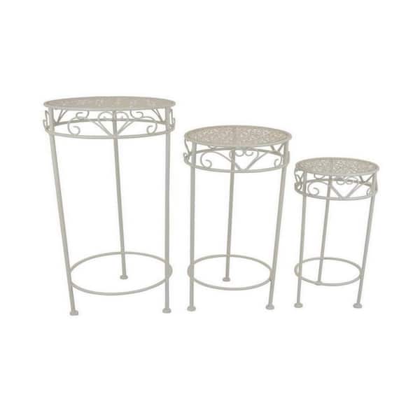 Benjara 27.5 in. Ivory Round Metal Plant Stand with 1 Tier (Set of 3)