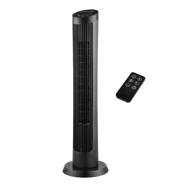 Photo 1 of 40 in. 4 Speed Digital Oscillating Tower Fan with Remote Control in Black