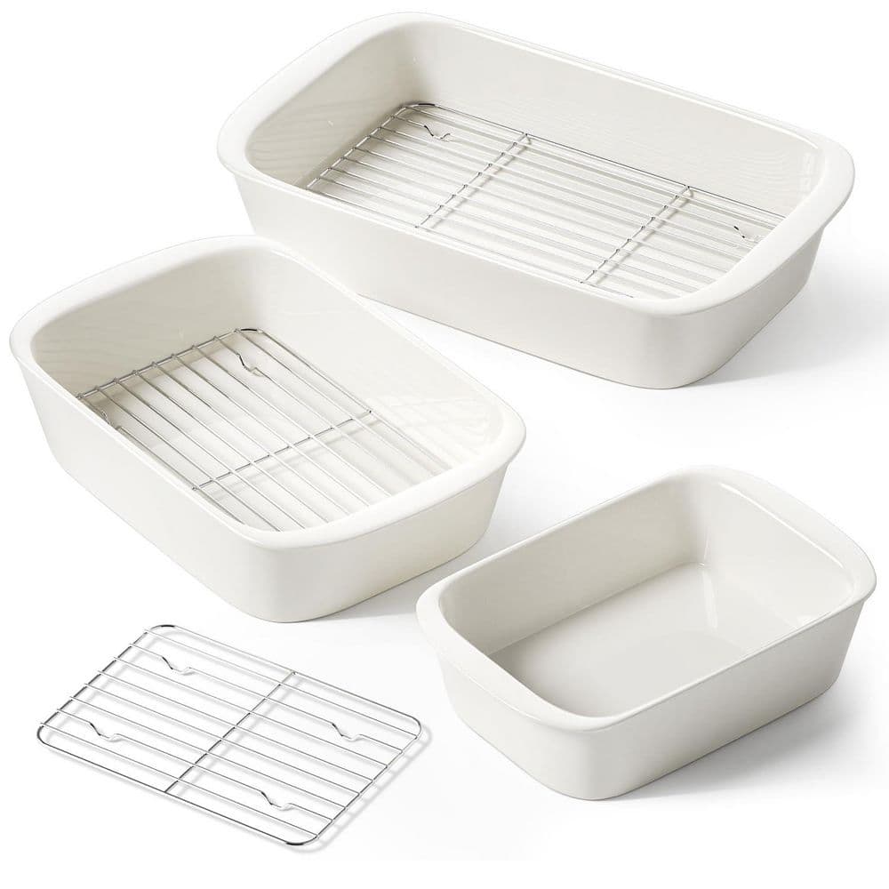 Numhew 3-Piece Durable Ceramic Roasting Pan Sets with Roasting