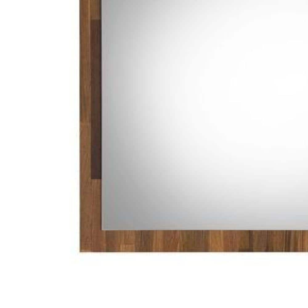 32-Inch Walnut Brown Rectangular Wood Wall Mirror