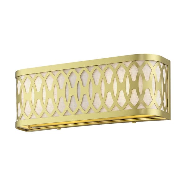 Livex Lighting Vistaview 15 in. 2-Light Soft Gold ADA Wall Sconce with Oatmeal Fabric Shade