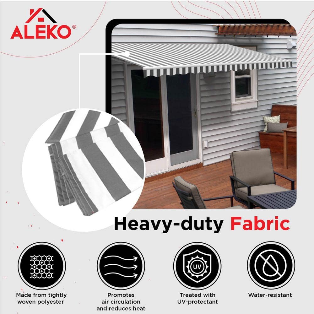 Gray and White Striped Polyester Patio Awning Fabric Replacement