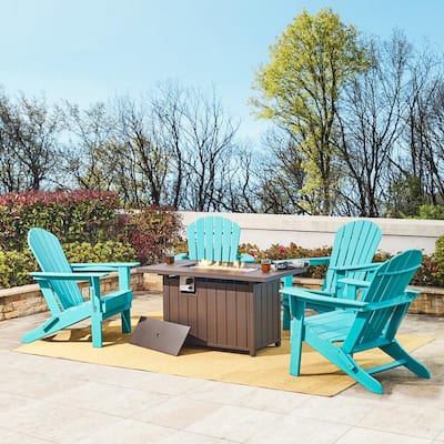 Glitzhome 5 Piece 50000 Btu Tiles Top, Fire Pit Set With Adirondack Chairs