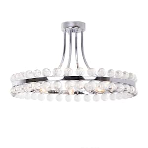 Jackson 24 in. 8-Light Modern Chrome Ringed Semi- Flush Mount with Clear Crystal Decoration