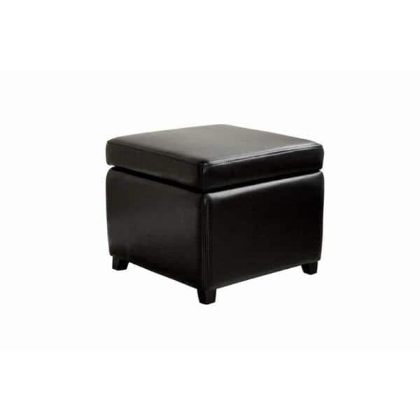 Baxton Studio Chris Traditional Black Leather Upholstered Ottoman