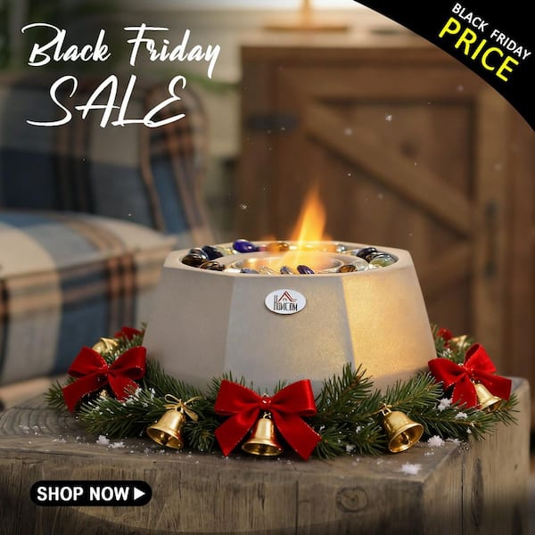 SUNRINX 9 in. W Direct Vent Portable Concrete Tabletop Ethanol Fireplace with Lid in Light Gray