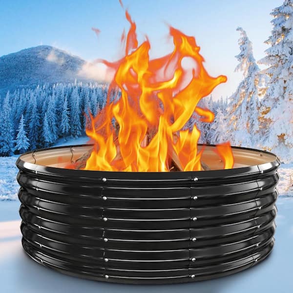 48 Inch Heavy Duty Fire Pit Ring, 17 Inch Deep Wood Burning Fire Pit Insert, Black Galvanized Steel for Backyard, Patio,