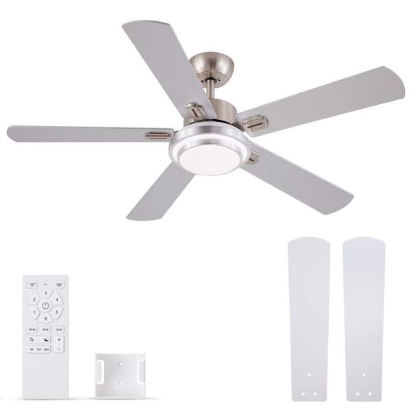 Gabriel 52 in. Indoor Modern Downrod Mounted Brushed NickelCeiling Fans with LED Lights, Remote Control Included