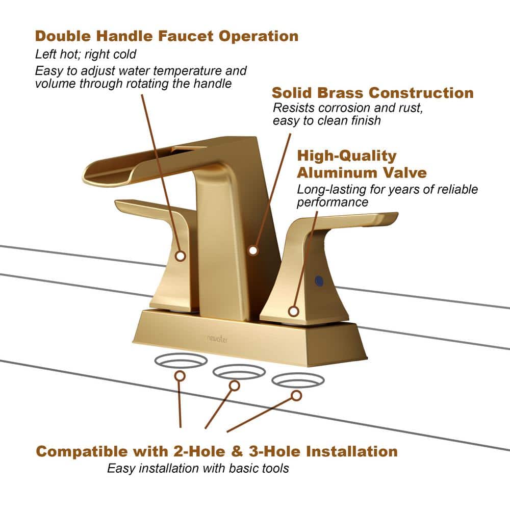 Brushed Gold Brass Centerset 2-Handle Bathroom Faucet with Drain Assembly
