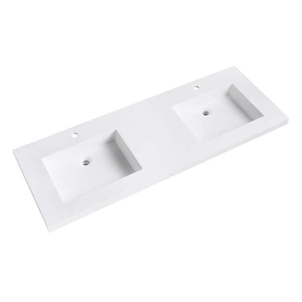 H Solid Surface Double Basin Vanity Top, 61 Inch Quartz Single Sink Vanity Top
