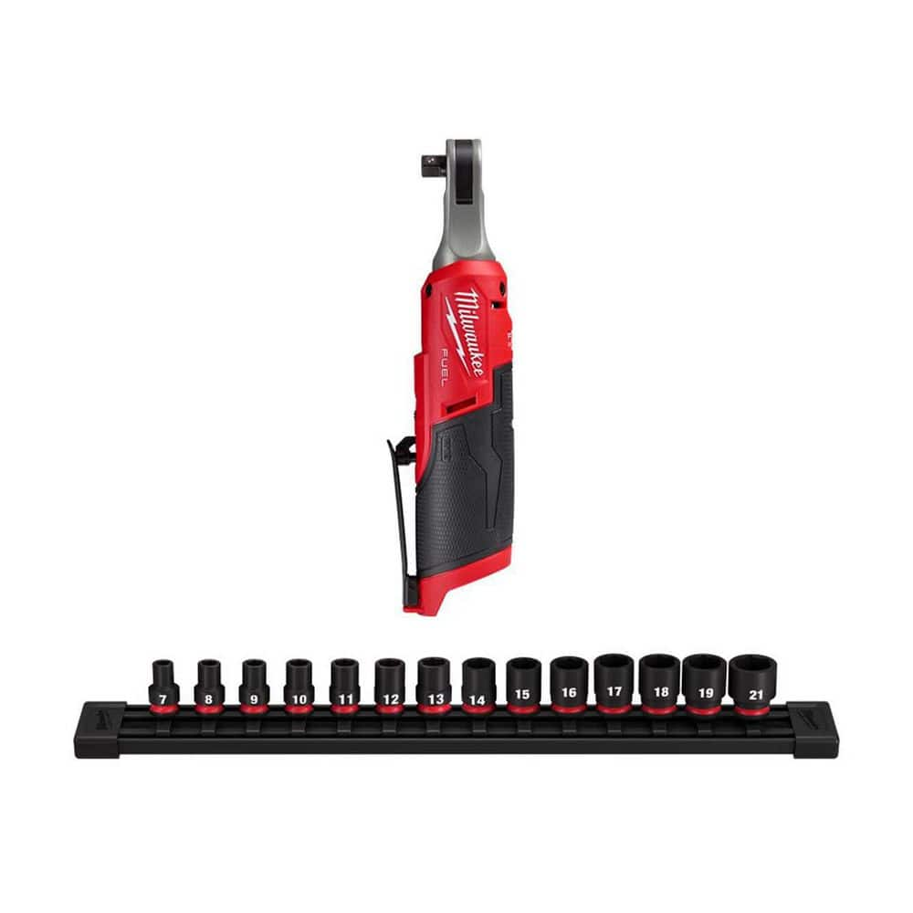 M12 FUEL 12V Lithium-Ion Brushless Cordless High Speed 3/8 in. Ratchet W/3/8 in. Drive Metric 6 Point Impact Socket Set -  Milwaukee, 2567-20-7007