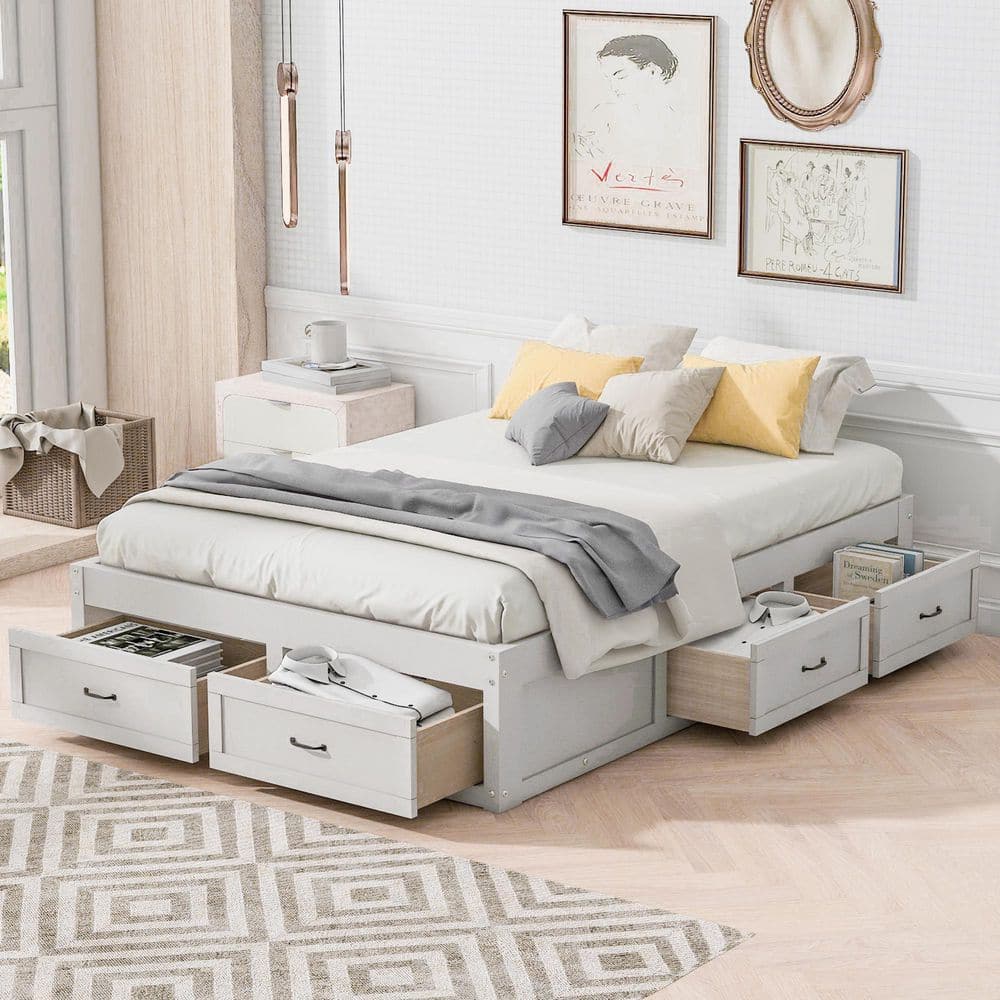 Antique White MDF Wood Frame Full Platform Bed with 6-Storage Drawers price history on PriceWatchPro