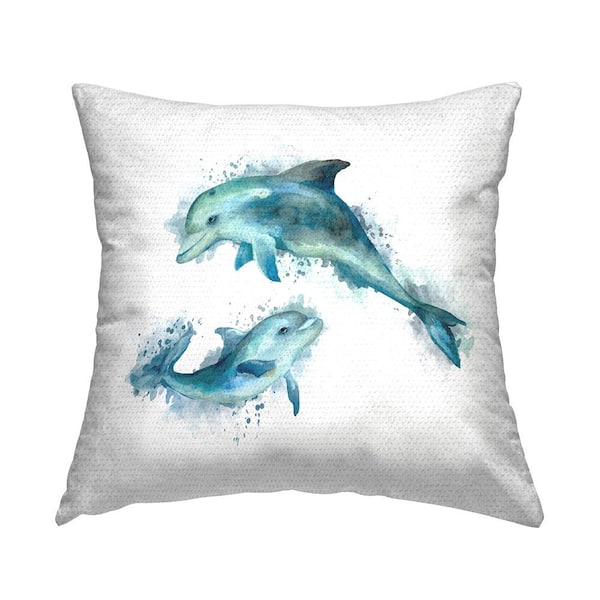 Stupell Industries Swimming Dolphins Marine Animals Blue Square Outdoor Throw Pillow