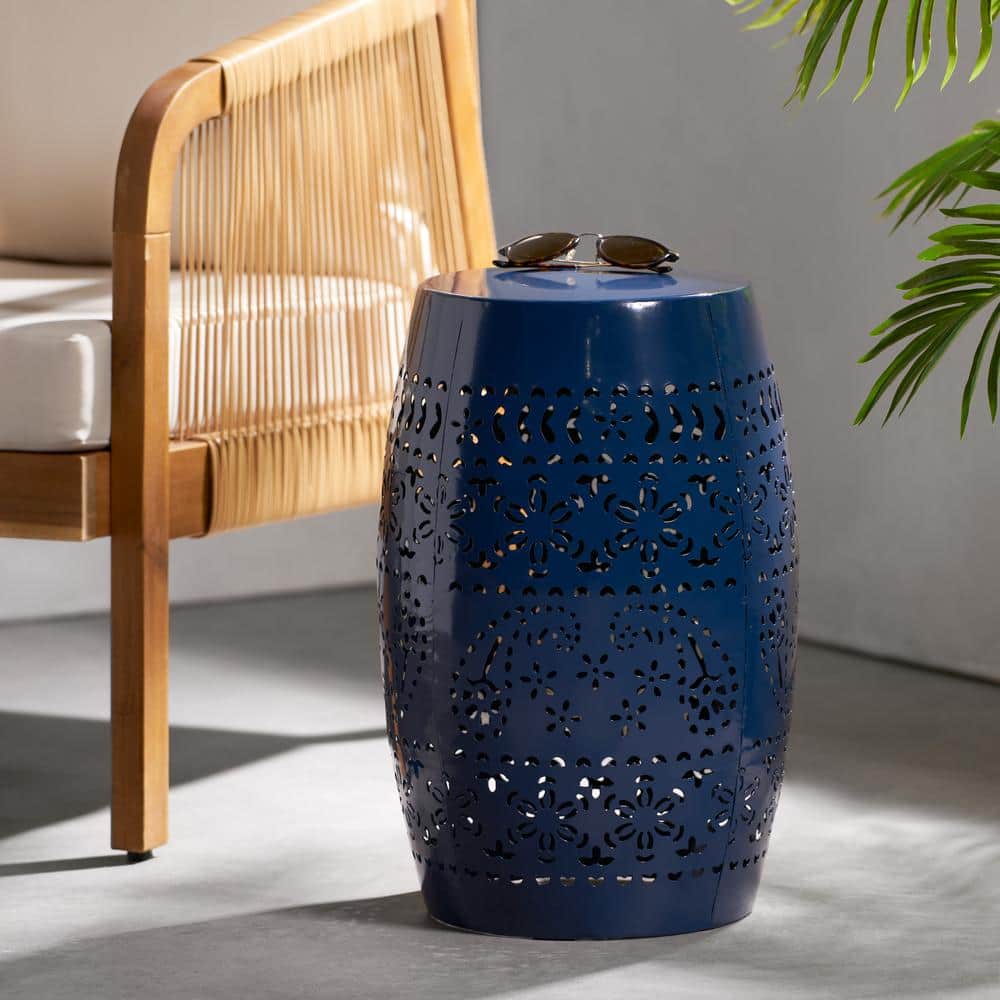 Lilac Dark Blue Polished Metal 18" Oval End Table