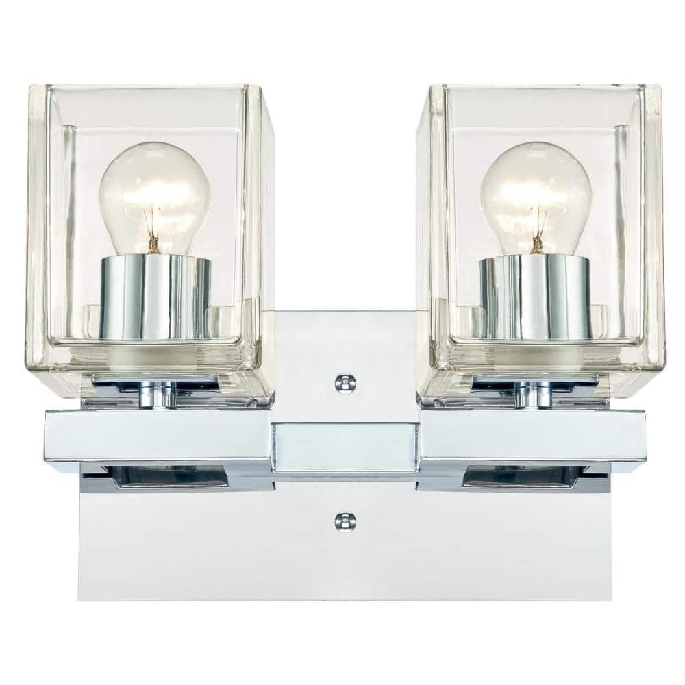 Chrome 2-Light Wall Fixture with Clear Glass Shades