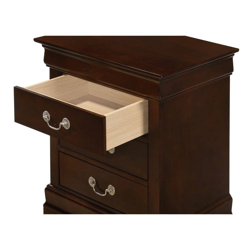Louis Philippe Cappuccino 3-Drawer Solid Wood Nightstand