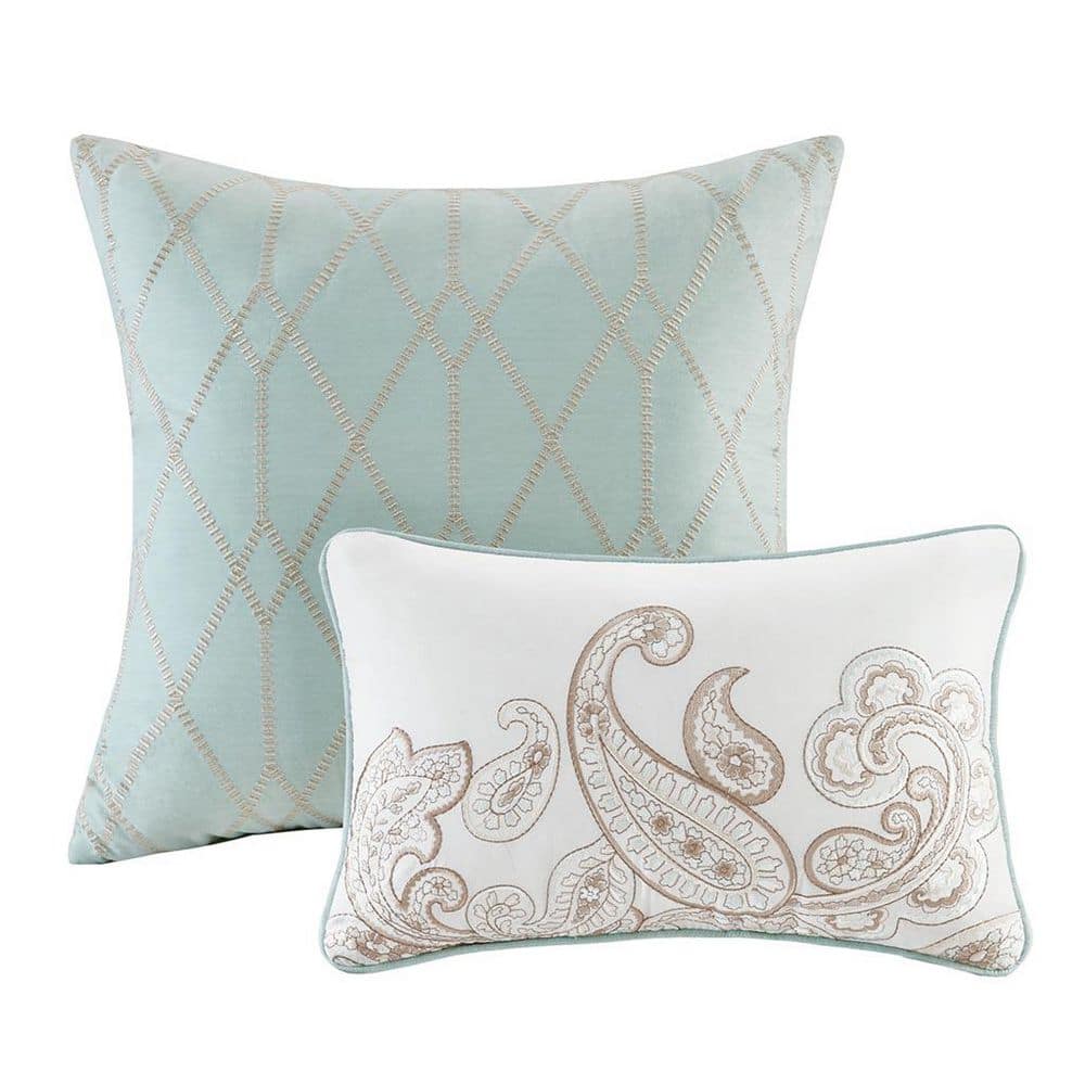Organic Blue Cotton Full Bedspread Set with Gathered Embellishment