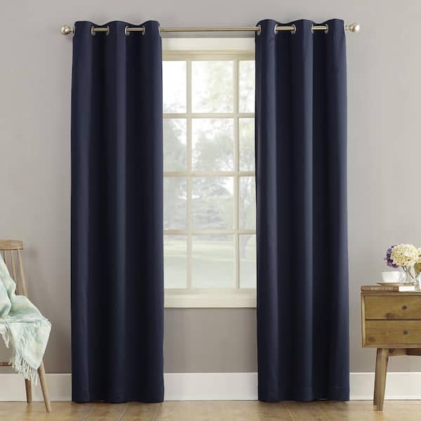Sun Zero Tovi Navy Polyester 40 in. W x 95 in. L Grommet Room Darkening Curtain (Single Panel)