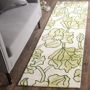 Dip Dye Ivory/Light Green 2 ft. x 6 ft. Floral Runner Rug