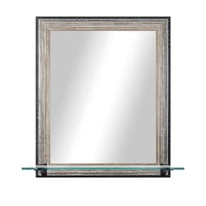 Modern Rustic 21.5 in. W x 25.5 in. H Framed Brushed Brown Vertical Mirror with Tempered Glass Shelf and Black Brackets