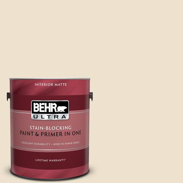 BEHR ULTRA 1 gal. #UL160-12 Ivory Lace Matte Interior Paint and Primer in One