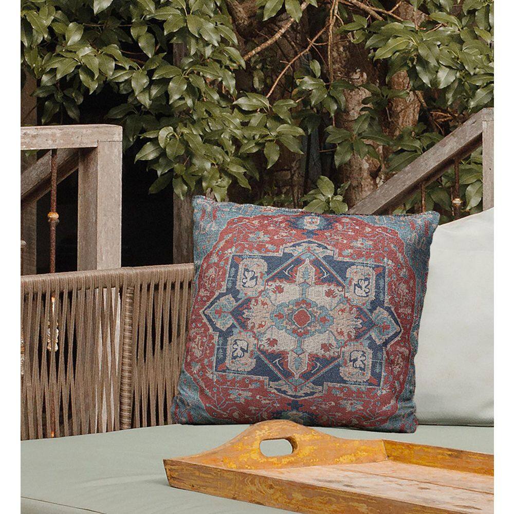 Red and Navy Persian Medallion Square Throw Pillow