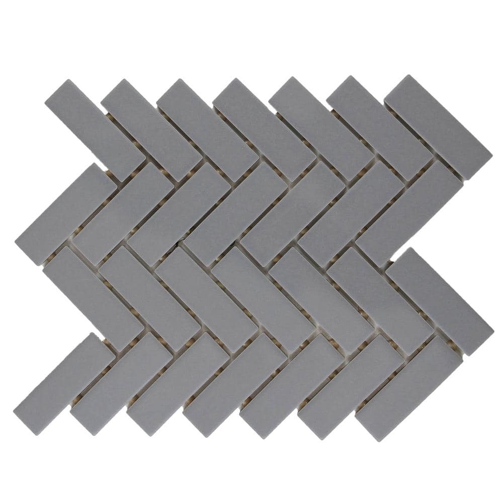 Restore Matte Dove Gray Herringbone 9 in. x 12 in. x 6mm Glazed Ceramic Mos