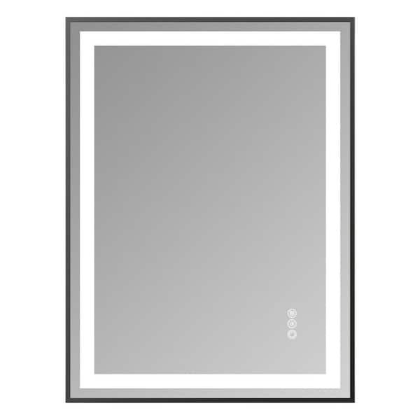 24 in. W x 32 in. H Rectangular Black Framed Wall Bathroom Vanity Mirror w/ Dual LED Light Strips Front & Back Lighting
