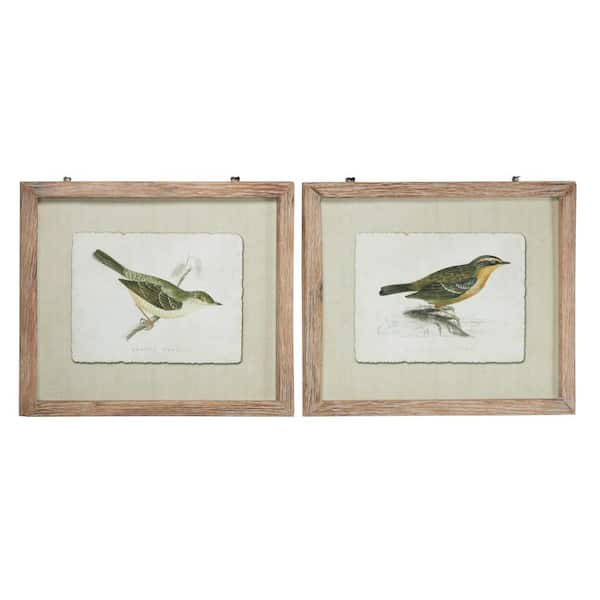 Litton Lane 2- Panel Bird Framed Wall Art with Brown Frame 22 in. x 27 in.