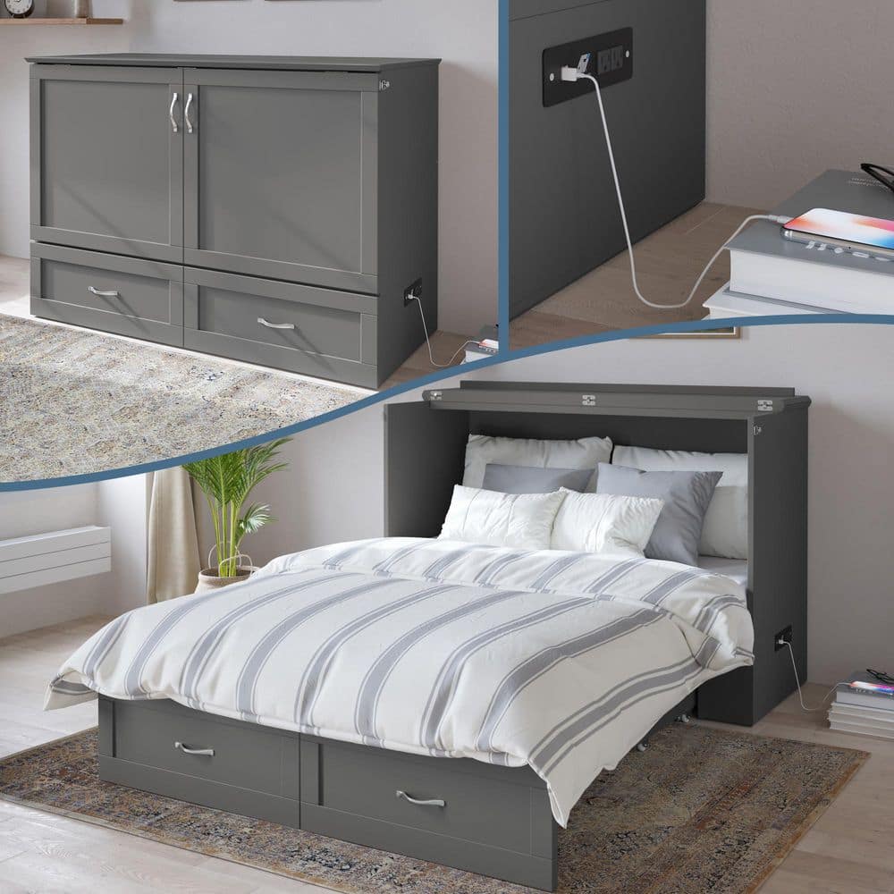 AFI Hamilton Grey Full Murphy Storage Bed Chest with Built in Charger