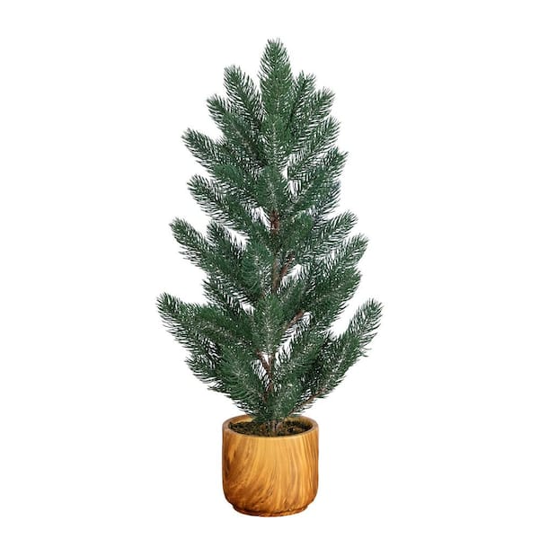 23 in. Artificial Christmas Pine Tree in Decorative Wood Planter