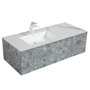 Terazzo Grey 48 in. W x 20.7 in. D x 13.8 in. H Single Sink Bath Vanity in Stone Grain Grey with White Resin Top
