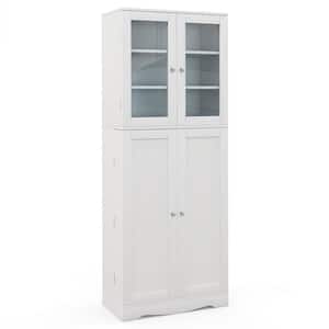 6-Shelf White Tall Kitchen Pantry Cabinet with Dual Tempered Glass Doors and Shelves