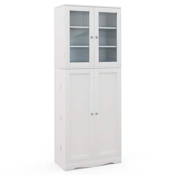 64 Tall Storage Cabinet Standing Bathroom Storage Cupboard Kitchen  Organizer with 2 Open Compartments and 2 Cabinets with Doors, White 