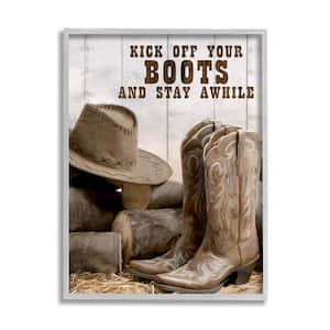 Kick Off Boots Stay Awhile Phrase Design by Kim Allen Framed Typography Art Print 30 in. x 24 in.