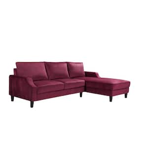 Sophia 2 Piece Burgundy R Velvet 3 Seats Right Facing Sectional Sofa with Removable Cushions
