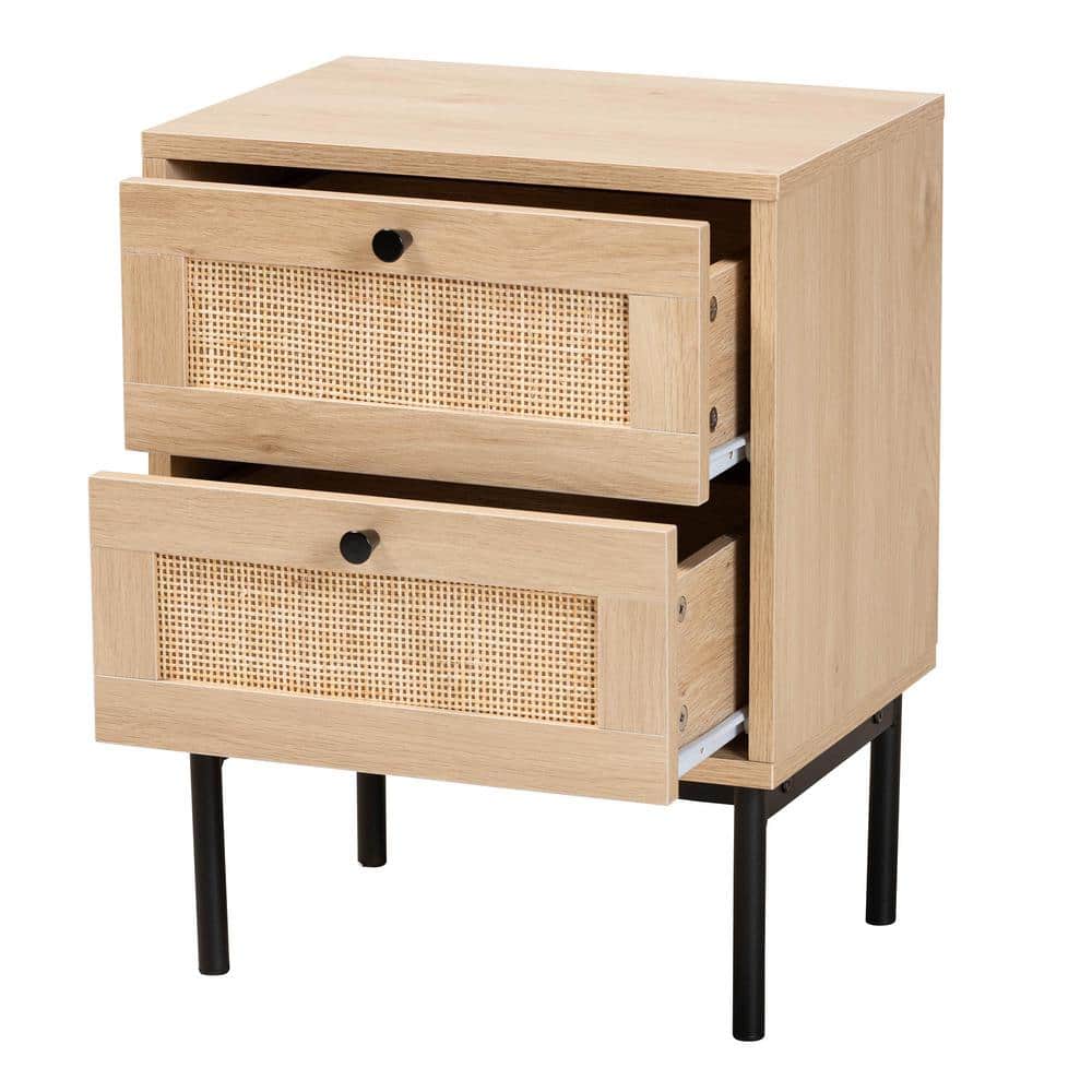 Sherwin Light Brown and Black 2-Drawer Rattan Accent Table