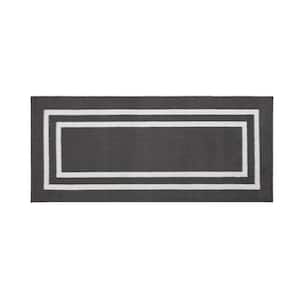 Washable Non-Skid Dark Grey and White 26 in. x 60 in. Border Accent Rug