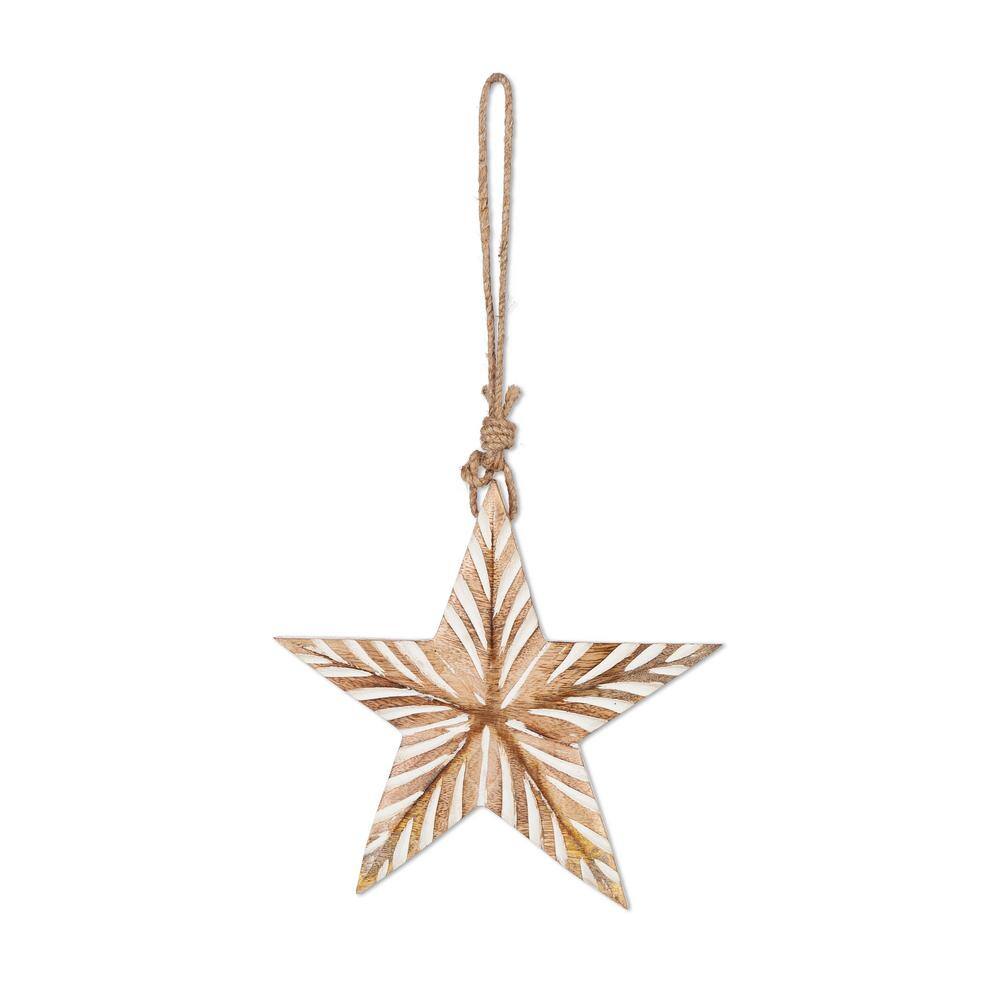 Set of 3 Brown Mango Wood Hanging Stars