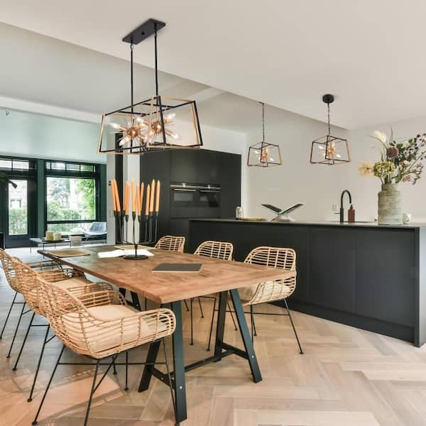 29.5 in. 12-Light Modern Chandelier Lights, Industrial Black Island Pendant Lights, Dark Gold Sputnik Hanging Light