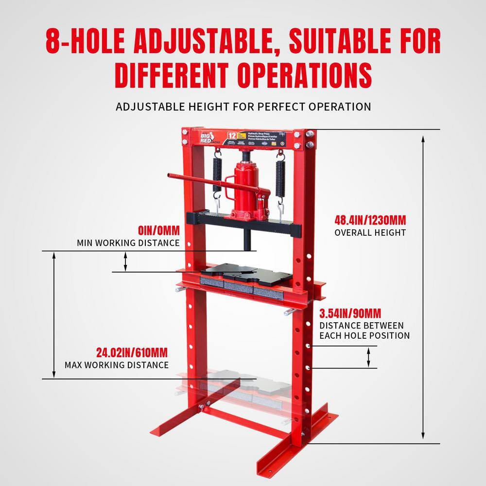 Big Red 12 Ton Heavy Duty Steel Hydraulic Shop Press