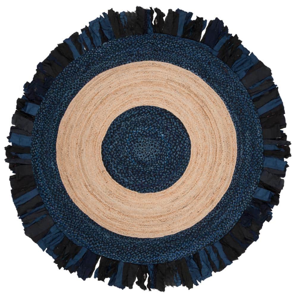 Cape Cod Navy/Natural 5 ft. x 5 ft. Round Striped Area Rug price history on PriceWatchPro