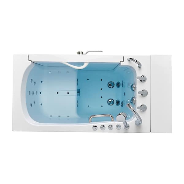 Wheelchair Transfer32 52 in. Acrylic Walk-In Whirlpool and Air Bath Bathtub in White, Fast Fill Faucet, Left Dual Drain