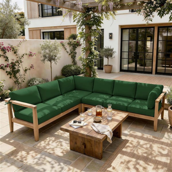 26 in. x 26 in. x 5 in. (14-Piece) Deep Seating Outdoor Sectional Cushion Green