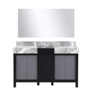 Zilara 55 in W x 22 in D Black and Grey Double Bath Vanity, Castle Grey Marble Top and 53 in Mirror
