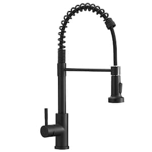 Single Handle Deck-Mount Pull Down Sprayer Kitchen Faucet with spray and stream in Matte Black