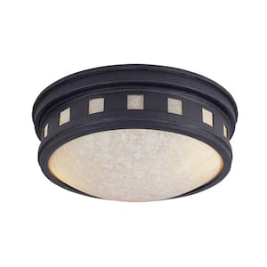 Sedona 2-Light Oil Rubbed Bronze Outdoor Ceiling Flush Mount Light with Amber Glass Shade