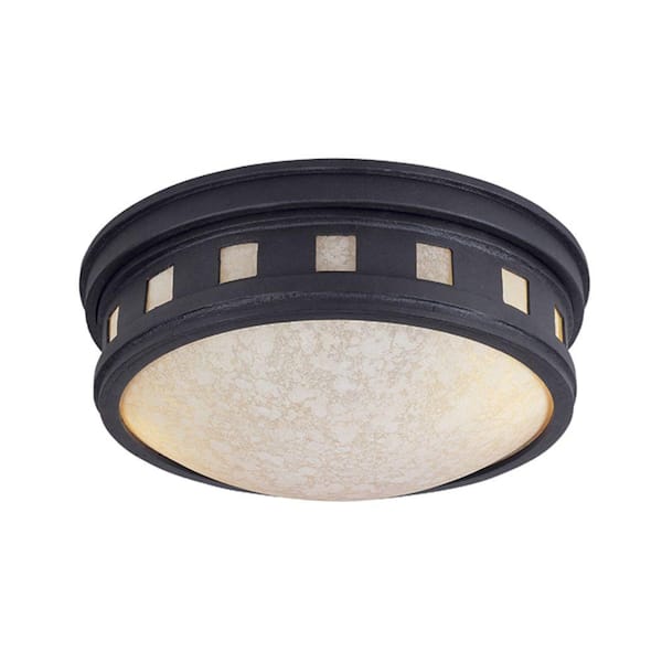 Designers Fountain Sedona 2-Light Oil Rubbed Bronze Outdoor Ceiling Flush Mount Light with Amber Glass Shade