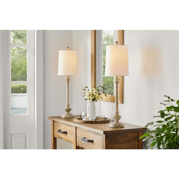 Hampton Bay Bluffton 28 in. 1-Light Distressed Grey Buffet Lamps (set of 2)