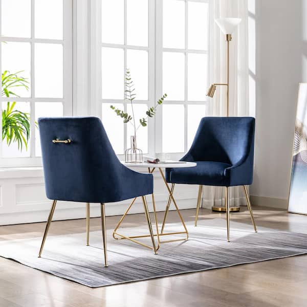 Trinity Navy Blue Upholstered Velvet Accent Chair with Metal Legs (Set Of 2)